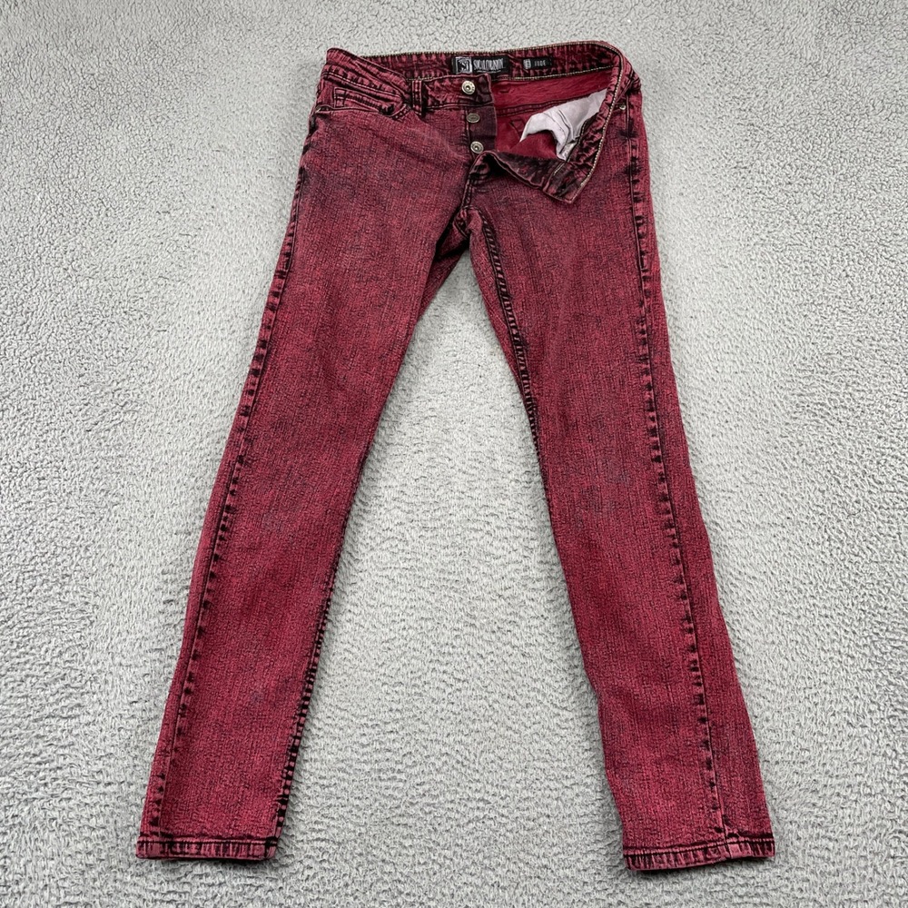Social Collision Jeans Mens 30 Red Rude Fit Acid Wash Slim Punk Rock Streetwear